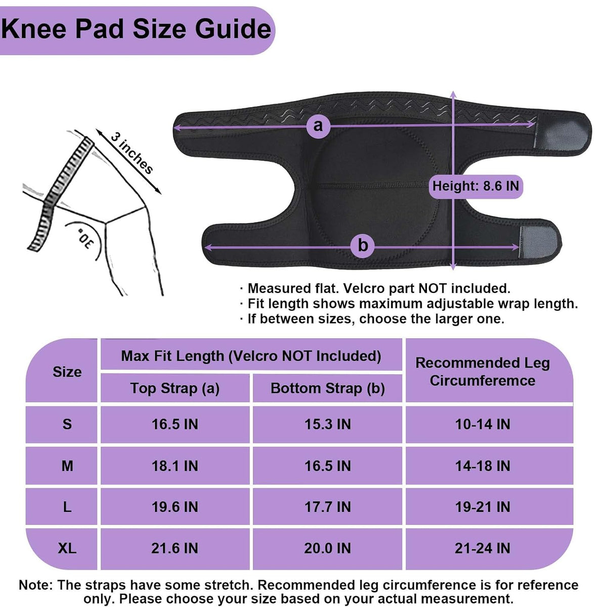 Men/Women Knee Pads for Gardening, Adjustable Straps, Black L,1 Pair