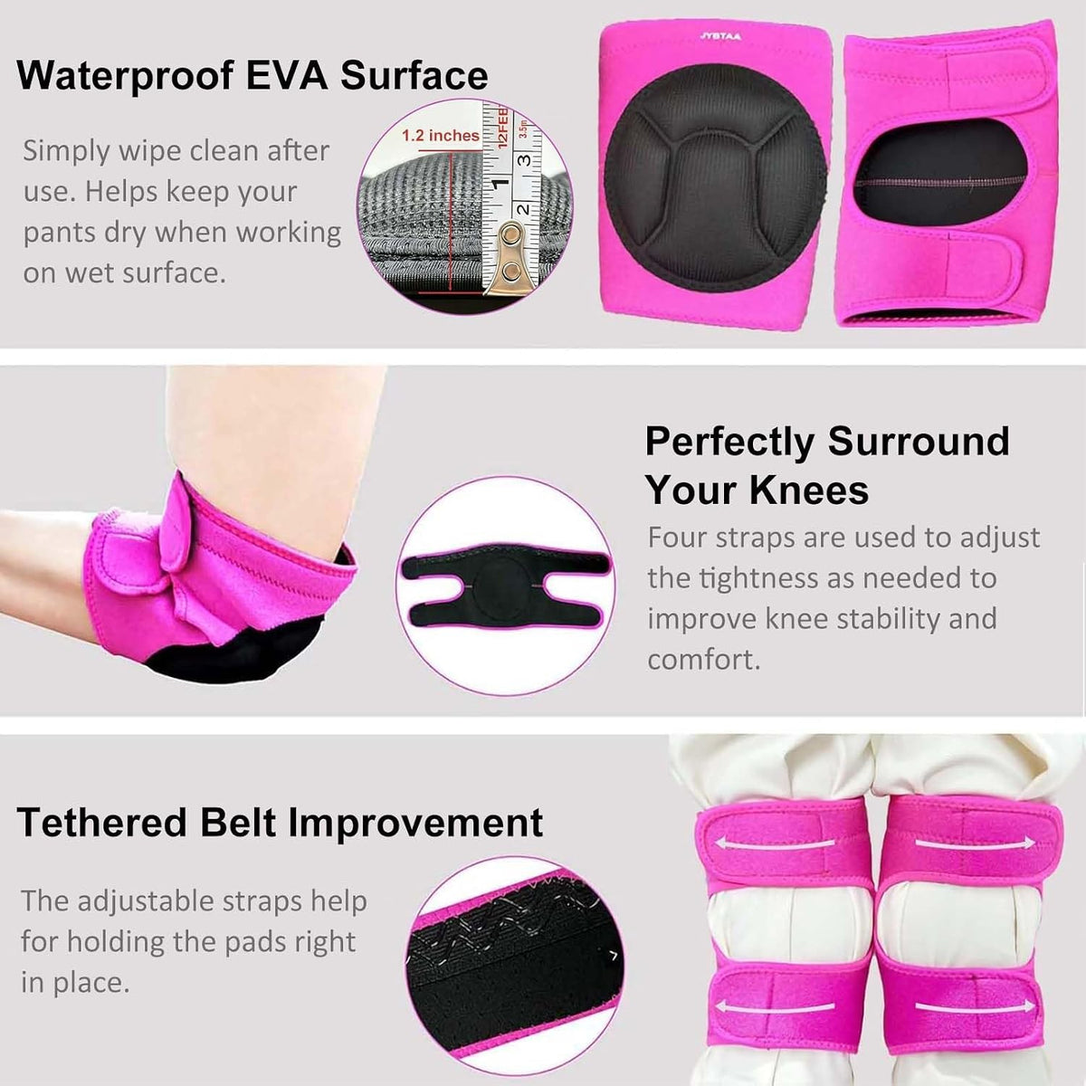 Men/Women Knee Pads for Gardening, Adjustable Straps, Black L,1 Pair