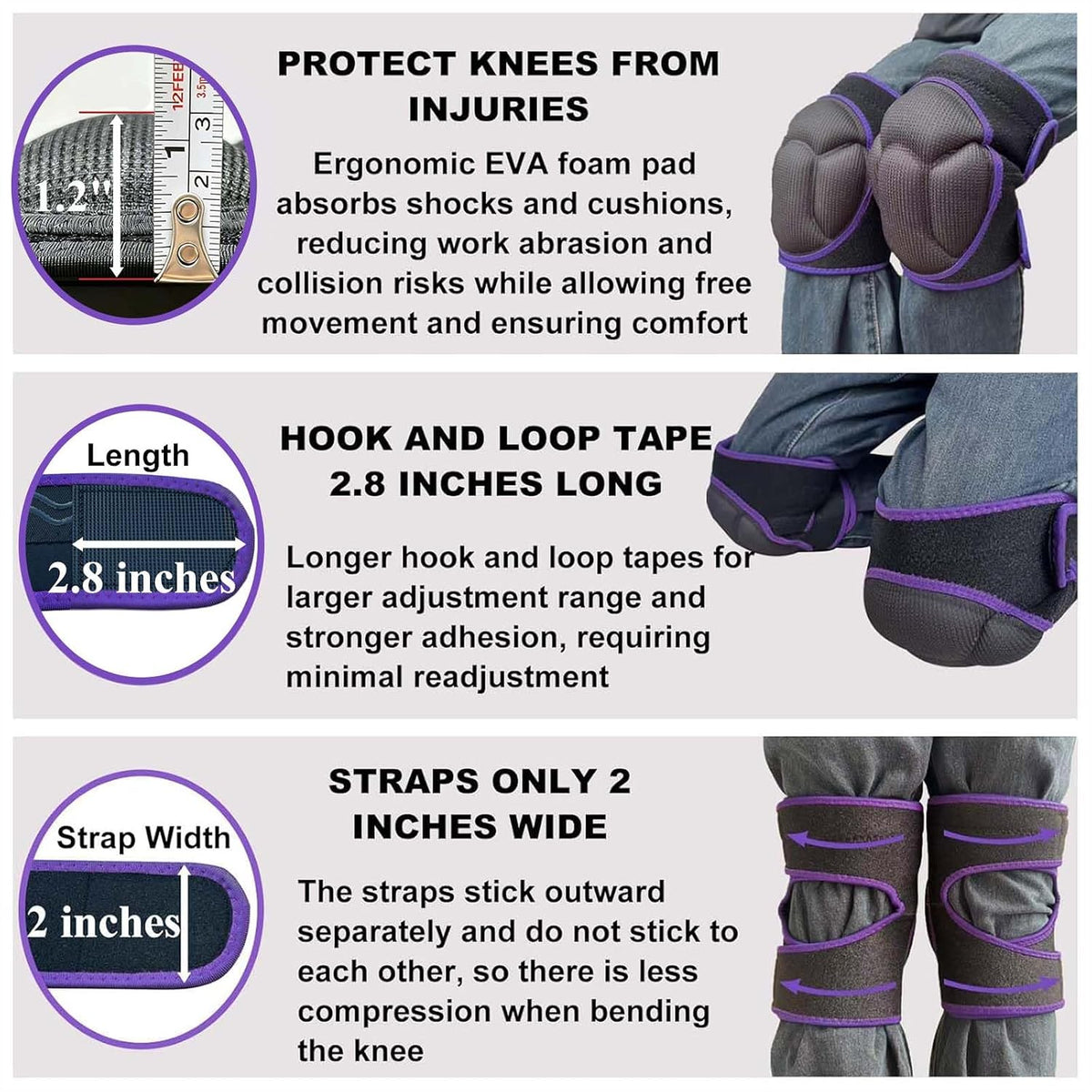 Men/Women Knee Pads for Gardening, Adjustable Straps, Black L,1 Pair