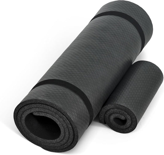 Barbell 1/2-Inch High Density Exercise Yoga Mat with Strap | Multiple Options