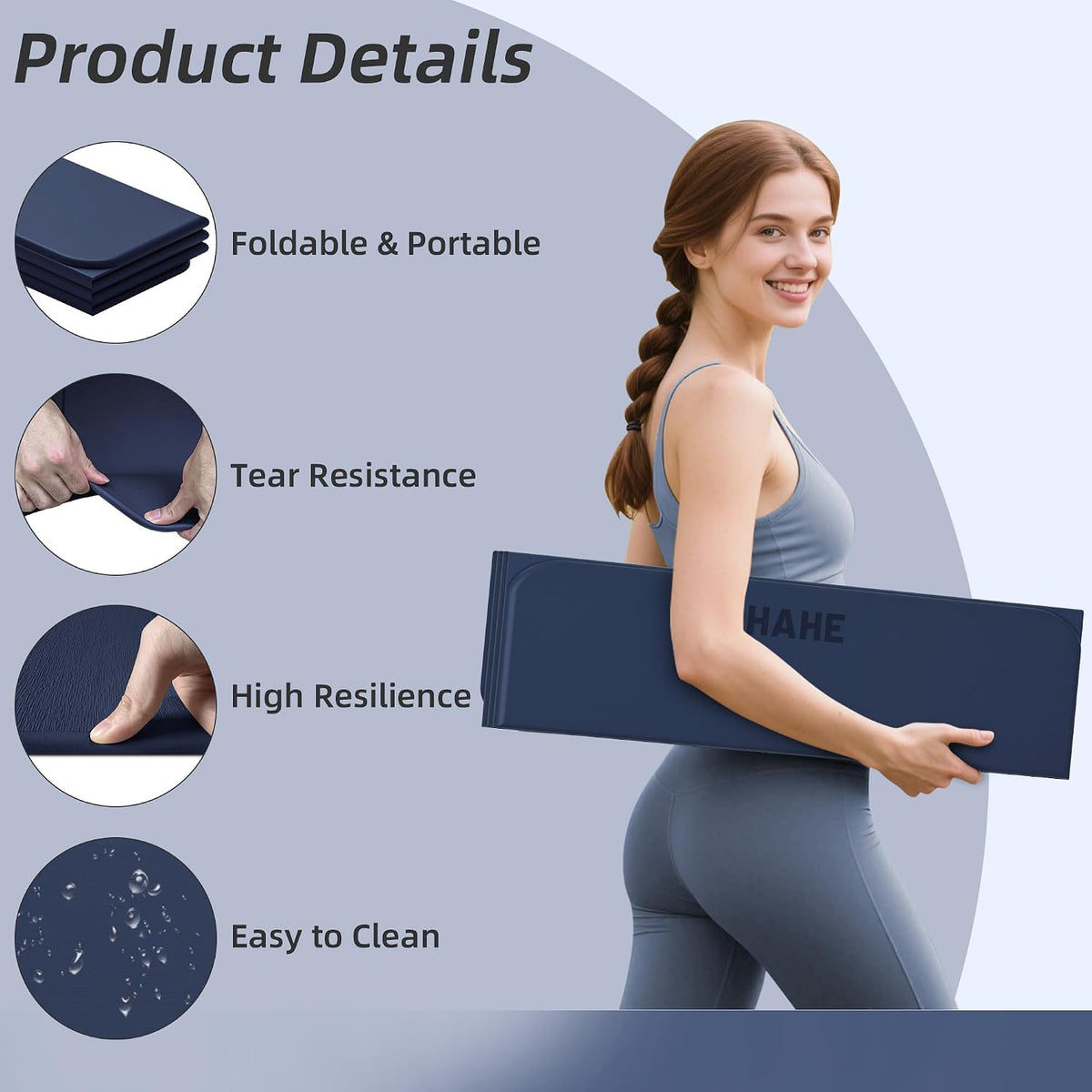 Foldable Yoga Mat 74"Lx32"Wx1/3"Thick, Folding Exercise Mats
