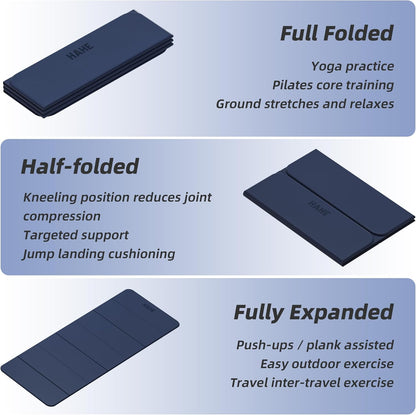 Foldable Yoga Mat 74"Lx32"Wx1/3"Thick, Folding Exercise Mats