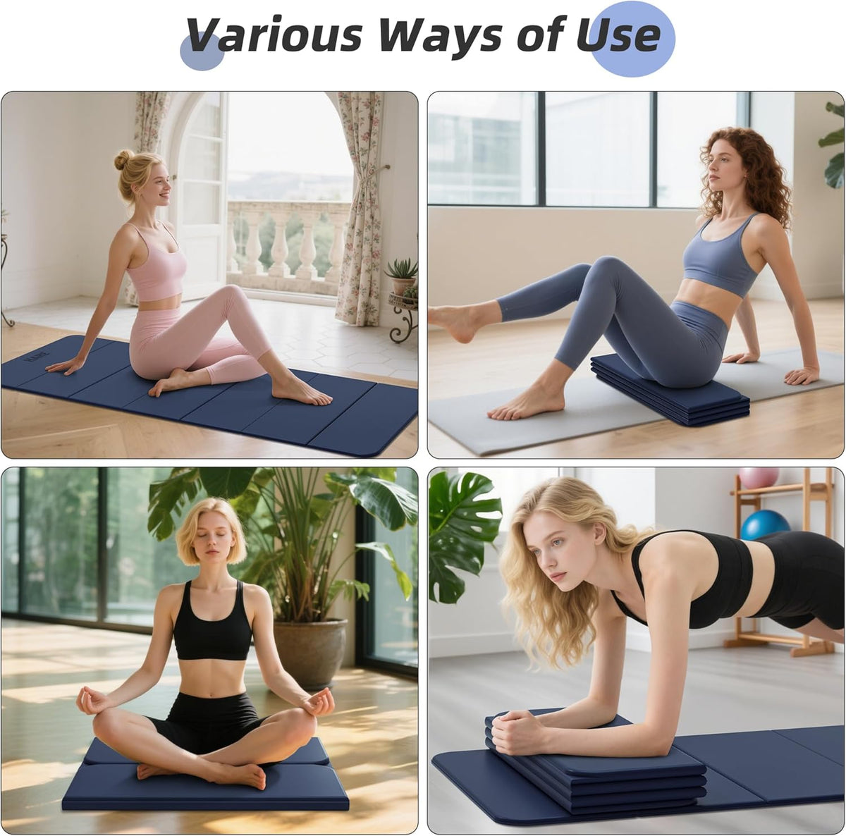 Foldable Yoga Mat 74"Lx32"Wx1/3"Thick, Folding Exercise Mats