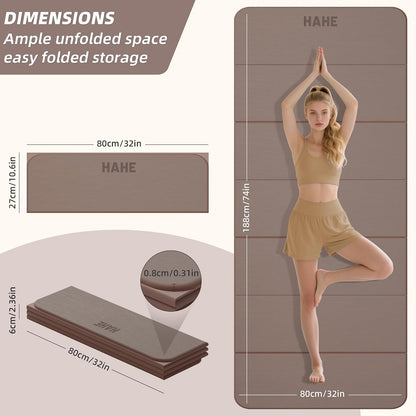 Foldable Yoga Mat 74"Lx32"Wx1/3"Thick, Folding Exercise Mats