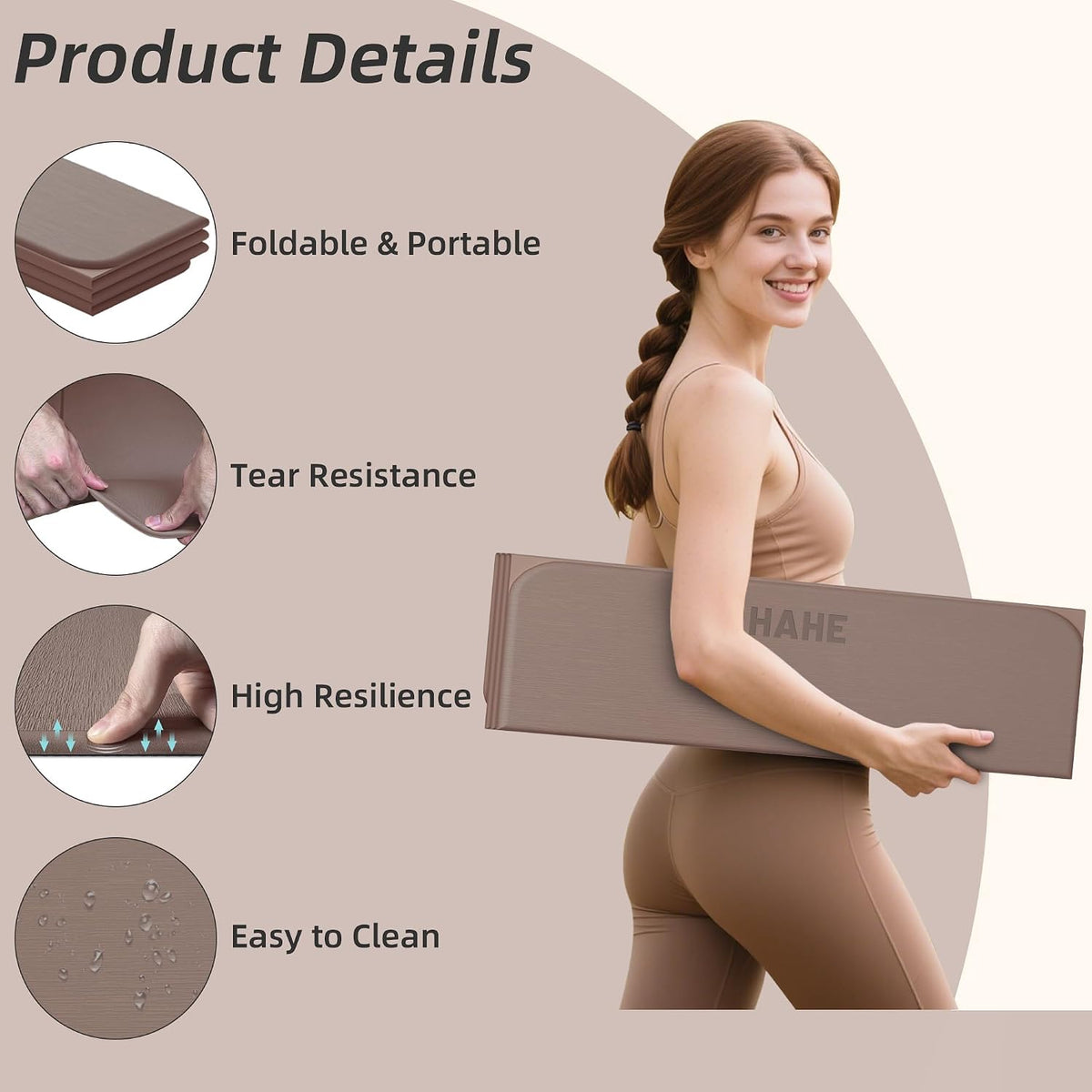 Foldable Yoga Mat 74"Lx32"Wx1/3"Thick, Folding Exercise Mats