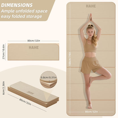 Foldable Yoga Mat 74"Lx32"Wx1/3"Thick, Folding Exercise Mats
