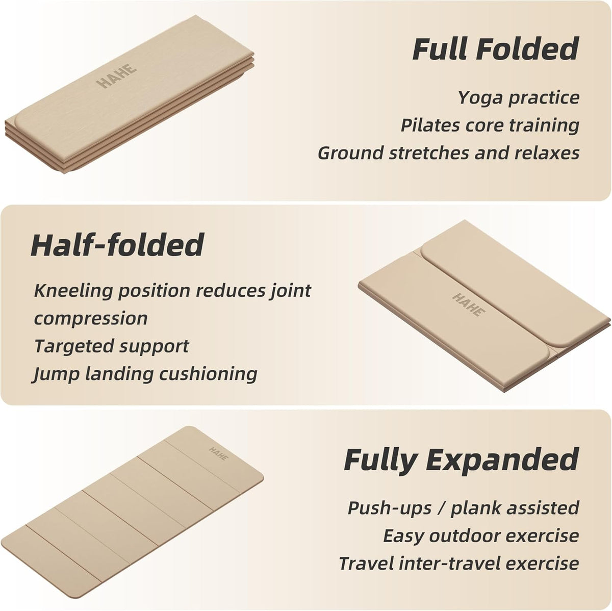 Foldable Yoga Mat 74"Lx32"Wx1/3"Thick, Folding Exercise Mats