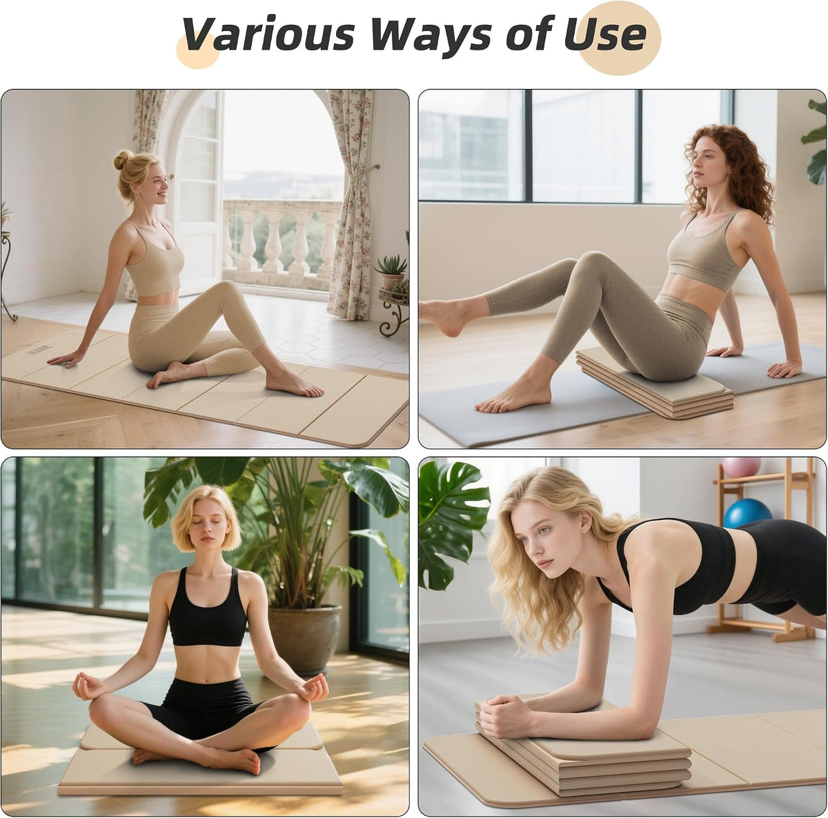 Foldable Yoga Mat 74"Lx32"Wx1/3"Thick, Folding Exercise Mats
