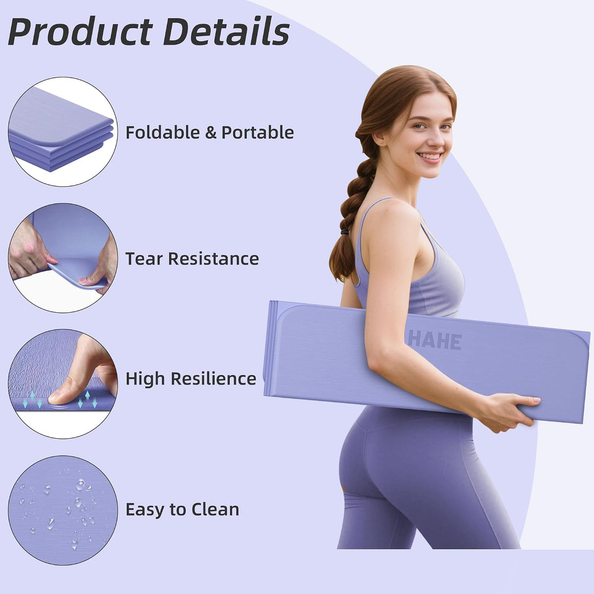 Foldable Yoga Mat 74"Lx32"Wx1/3"Thick, Folding Exercise Mats