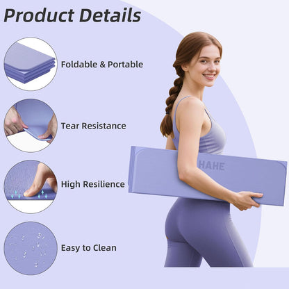 Foldable Yoga Mat 74"Lx32"Wx1/3"Thick, Folding Exercise Mats