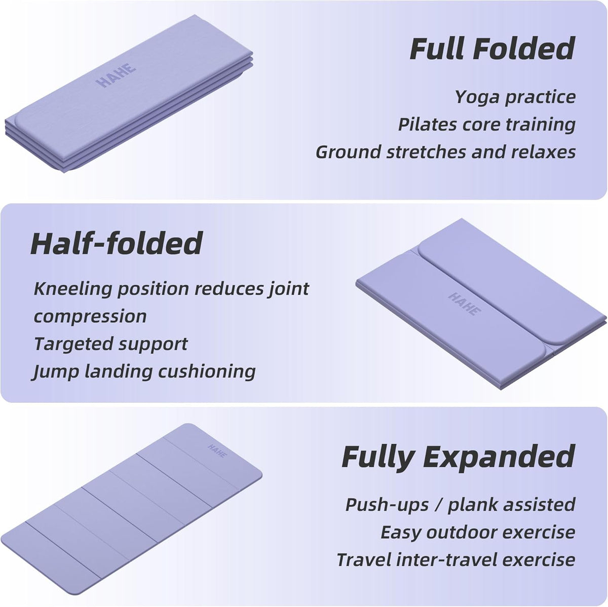 Foldable Yoga Mat 74"Lx32"Wx1/3"Thick, Folding Exercise Mats