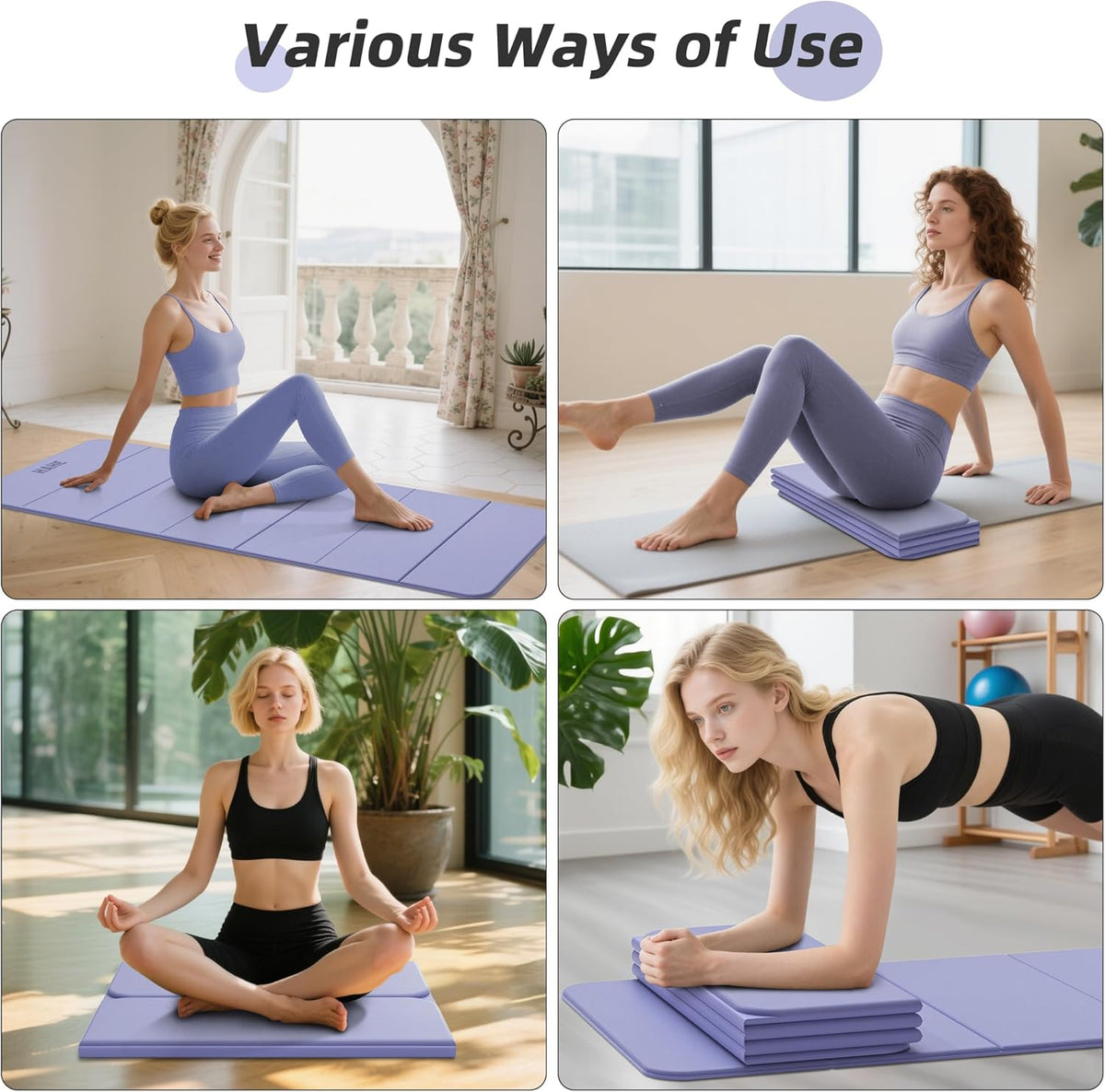 Foldable Yoga Mat 74"Lx32"Wx1/3"Thick, Folding Exercise Mats