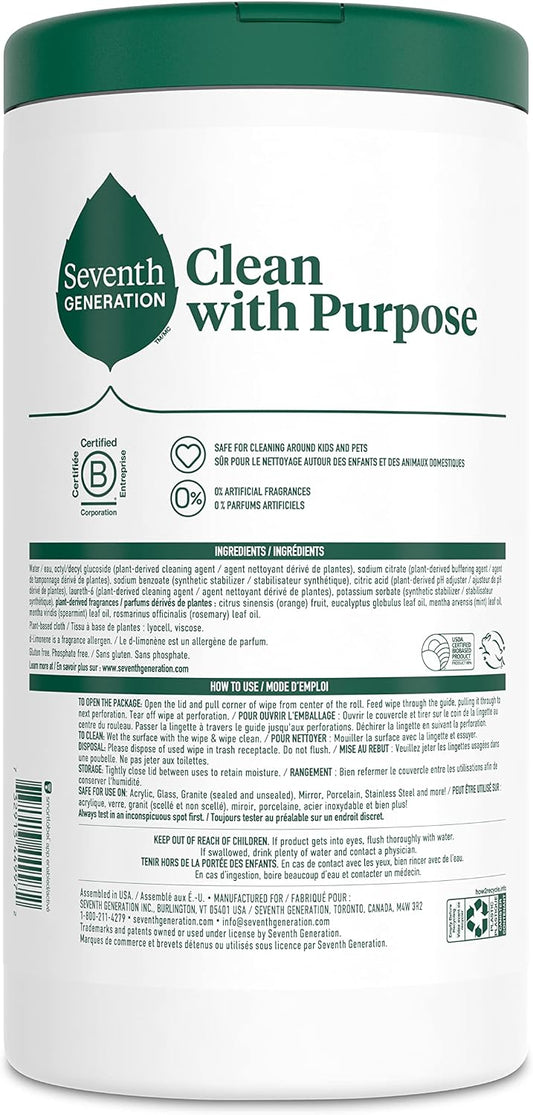 Multi-Surface Wipes, Pack of 3, Garden Mint, Plant-Based Cleaning Wipes, No Harsh Fumes or Residue, Safe Around Kids