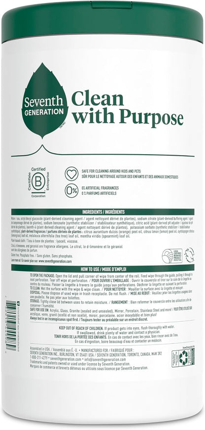 Multi-Surface Wipes, Pack of 3, Garden Mint, Plant-Based Cleaning Wipes, No Harsh Fumes or Residue, Safe Around Kids