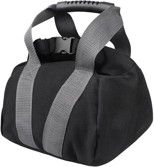 Adjustable Canvas Kettlebell Sandbag with Comfortable Ergonomic Handle for Strength Training, Home Workout, Yoga Exercise, Weight Adjustable 0-35 lbs, Empty Black Bag, 10x9.8x6.7 in