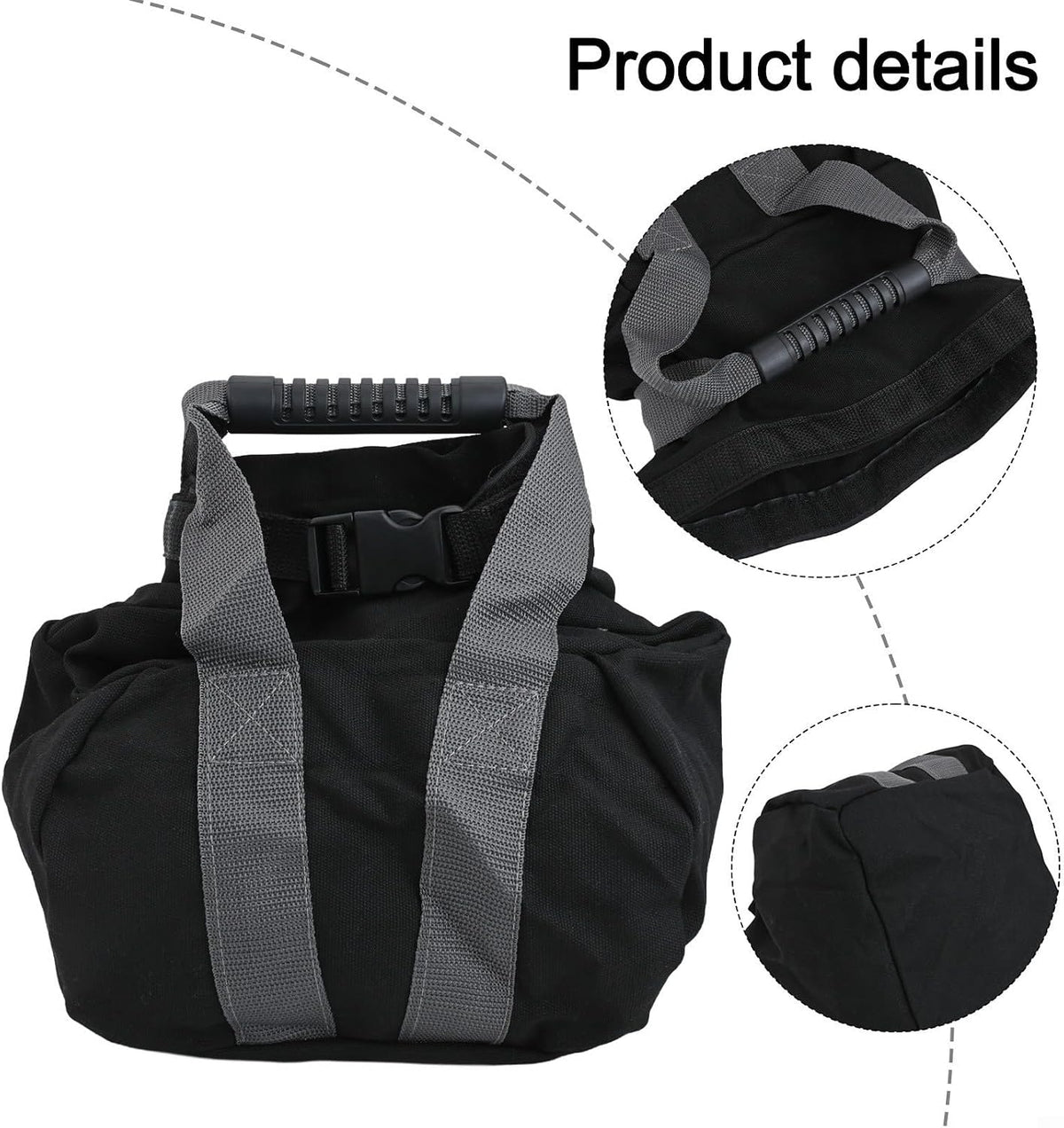 Adjustable Canvas Kettlebell Sandbag with Comfortable Ergonomic Handle for Strength Training, Home Workout, Yoga Exercise, Weight Adjustable 0-35 lbs, Empty Black Bag, 10x9.8x6.7 in