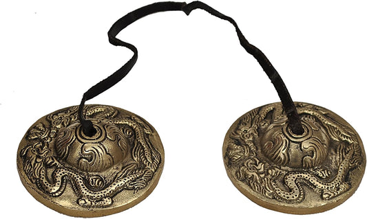 Tibetan Yoga Meditation Cymbals Bell - Dragon Embossed