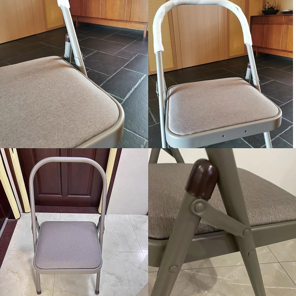 Yoga Auxiliary Chair Thickened Folding Chair，Iyengar Yoga Chair，Black/Gray Portable Backless Yoga Chair, Adult Foldable Yoga Chair, Easy Storage(Gray)