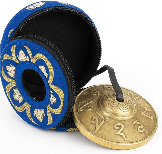 Tibetan Tingsha Cymbal Bells with case | Handcrafted in Nepal Sound Healing Meditation bells 6.5 cm for Sound Healing and Mindfulness. Sound Healing Instrument for Yoga and Meditation (Blue)