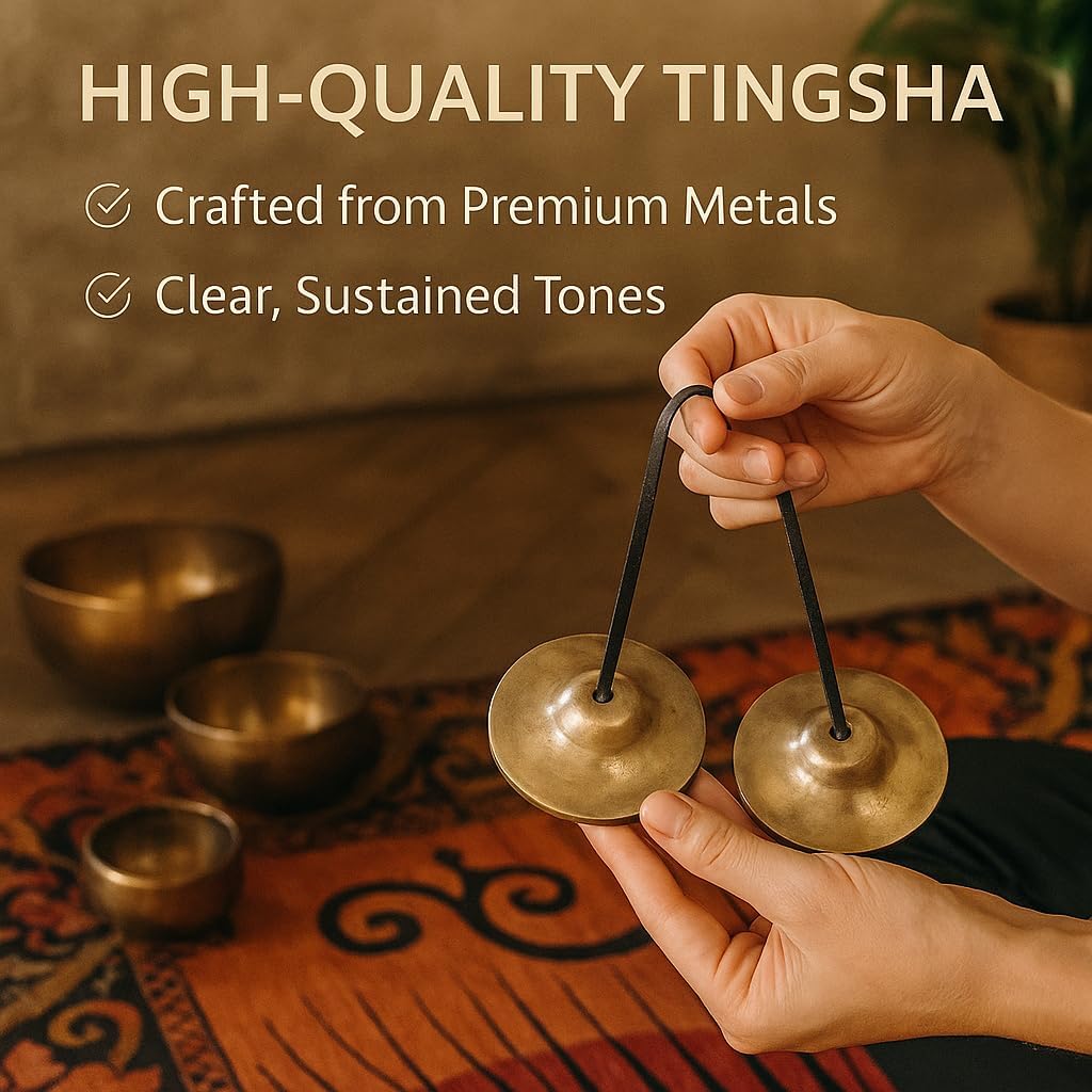 Tibetan Tingsha Cymbal Bells with case | Handcrafted in Nepal Sound Healing Meditation bells 6.5 cm for Sound Healing and Mindfulness. Sound Healing Instrument for Yoga and Meditation (Blue)
