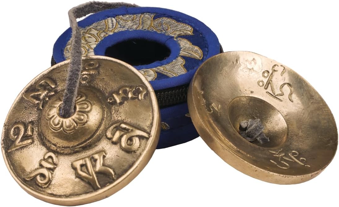 Tibetan Tingsha Cymbal Bells with case | Handcrafted in Nepal Sound Healing Meditation bells 6.5 cm for Sound Healing and Mindfulness. Sound Healing Instrument for Yoga and Meditation (Blue)
