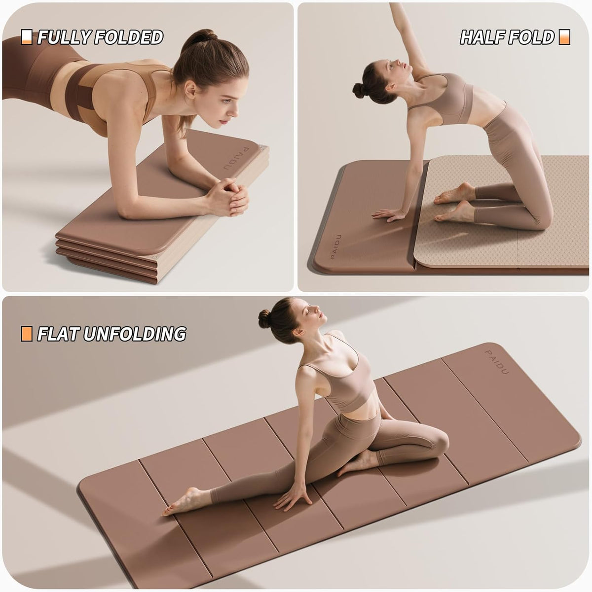 Foldable Yoga Mat 10MM Thick SGS Certified TPE 75x26" Portable