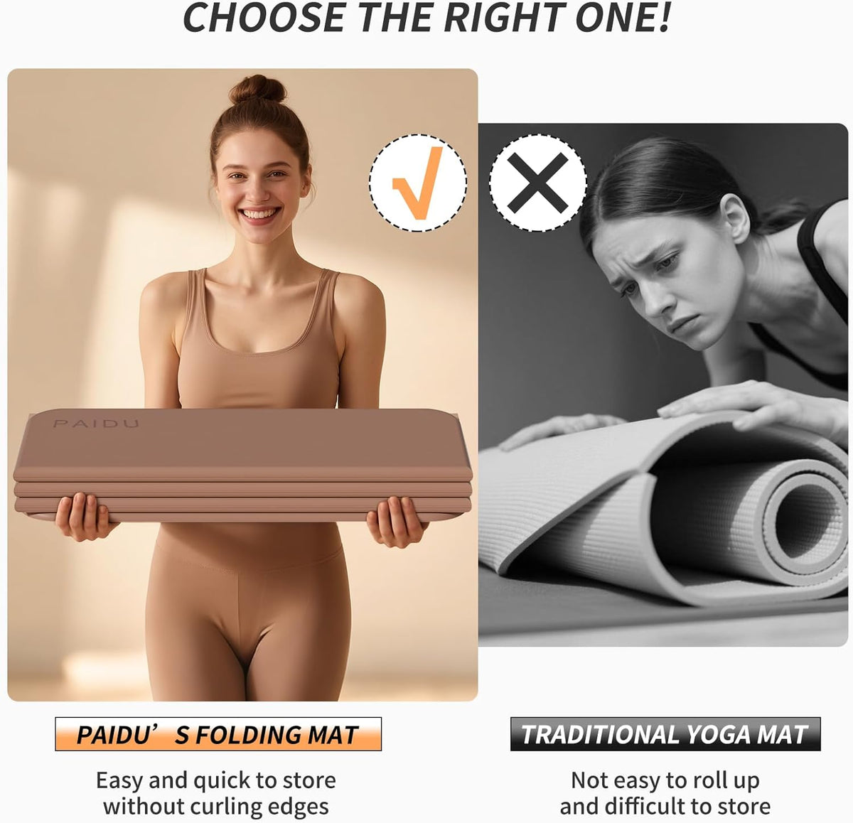 Foldable Yoga Mat 10MM Thick SGS Certified TPE 75x26" Portable