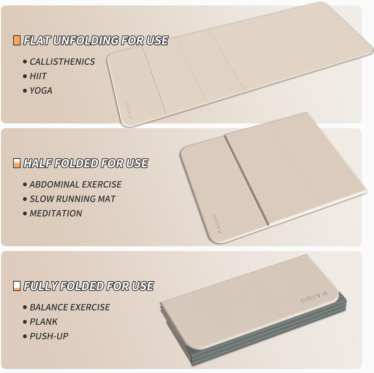 Foldable Yoga Mat 10MM Thick SGS Certified TPE 75x26" Portable