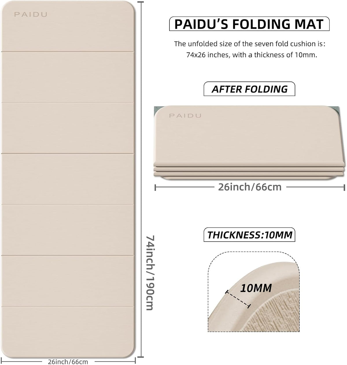 Foldable Yoga Mat 10MM Thick SGS Certified TPE 75x26" Portable
