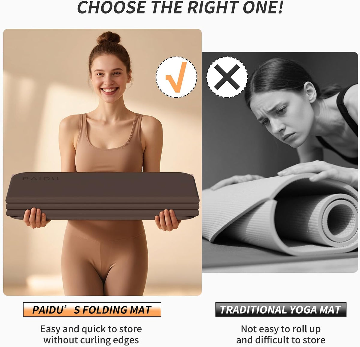 Foldable Yoga Mat 10MM Thick SGS Certified TPE 75x26" Portable