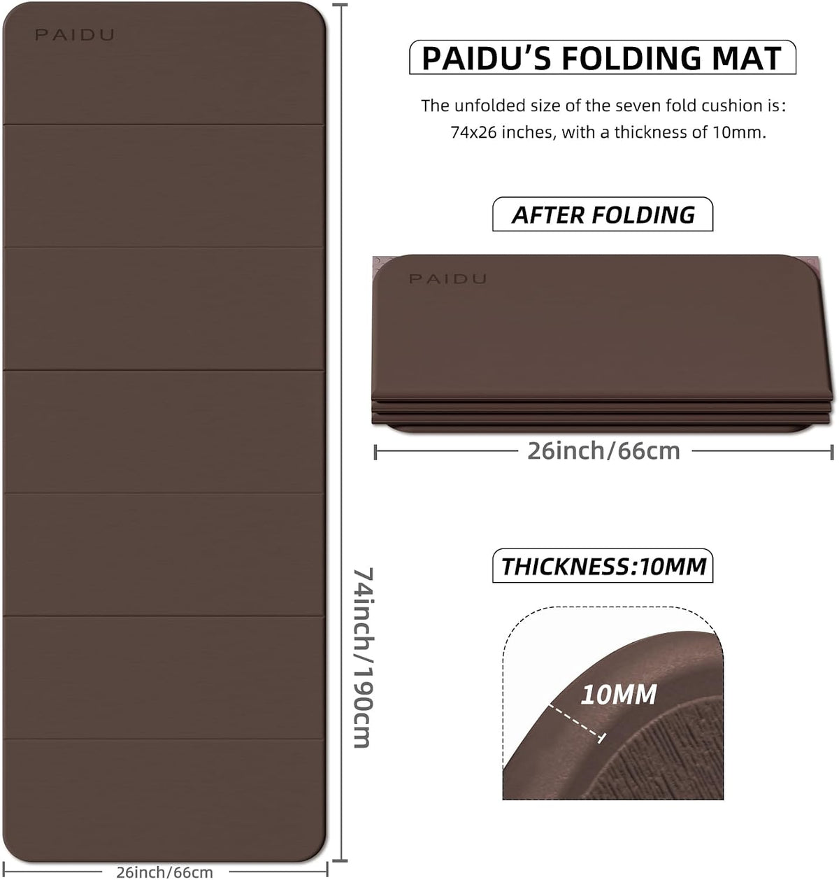 Foldable Yoga Mat 10MM Thick SGS Certified TPE 75x26" Portable