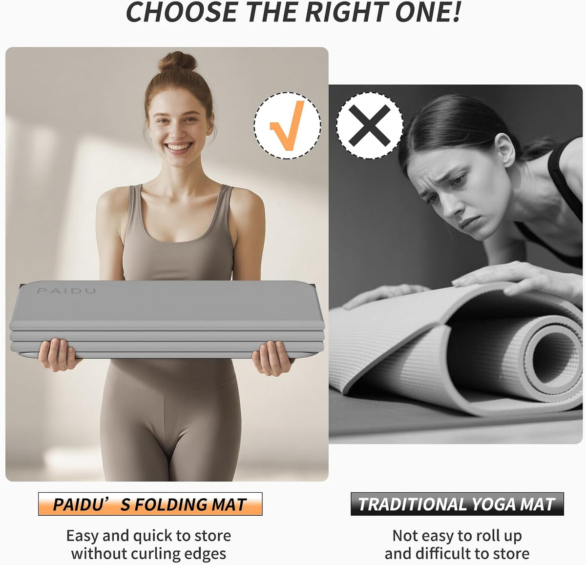 Foldable Yoga Mat 10MM Thick SGS Certified TPE 75x26" Portable
