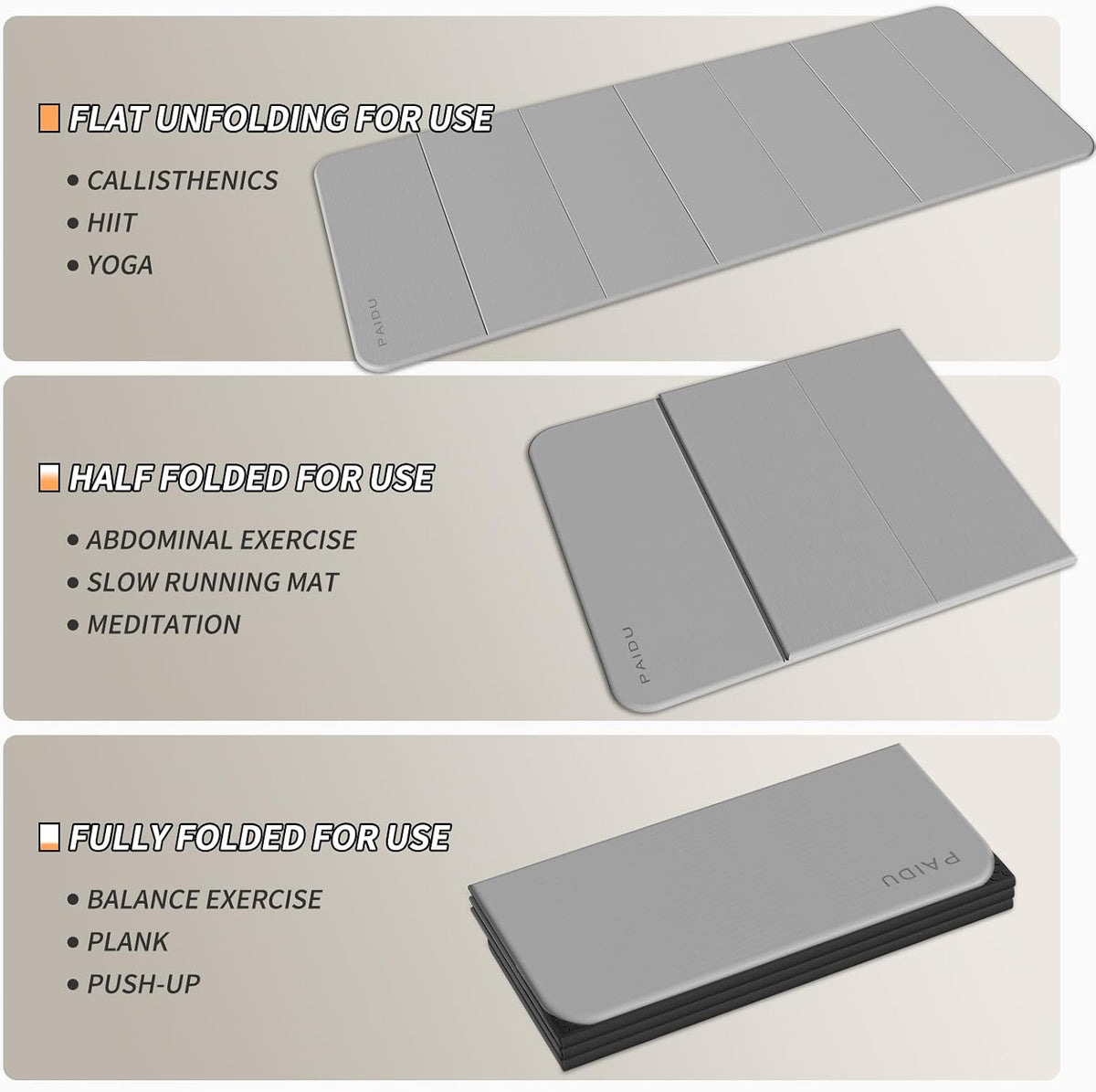 Foldable Yoga Mat 10MM Thick SGS Certified TPE 75x26" Portable