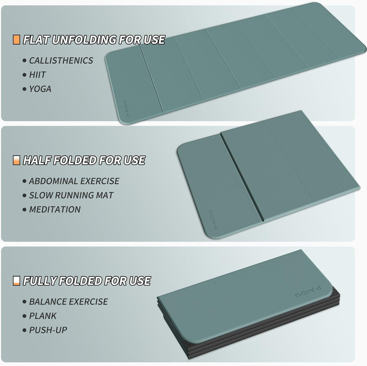 Foldable Yoga Mat 10MM Thick SGS Certified TPE 75x26" Portable
