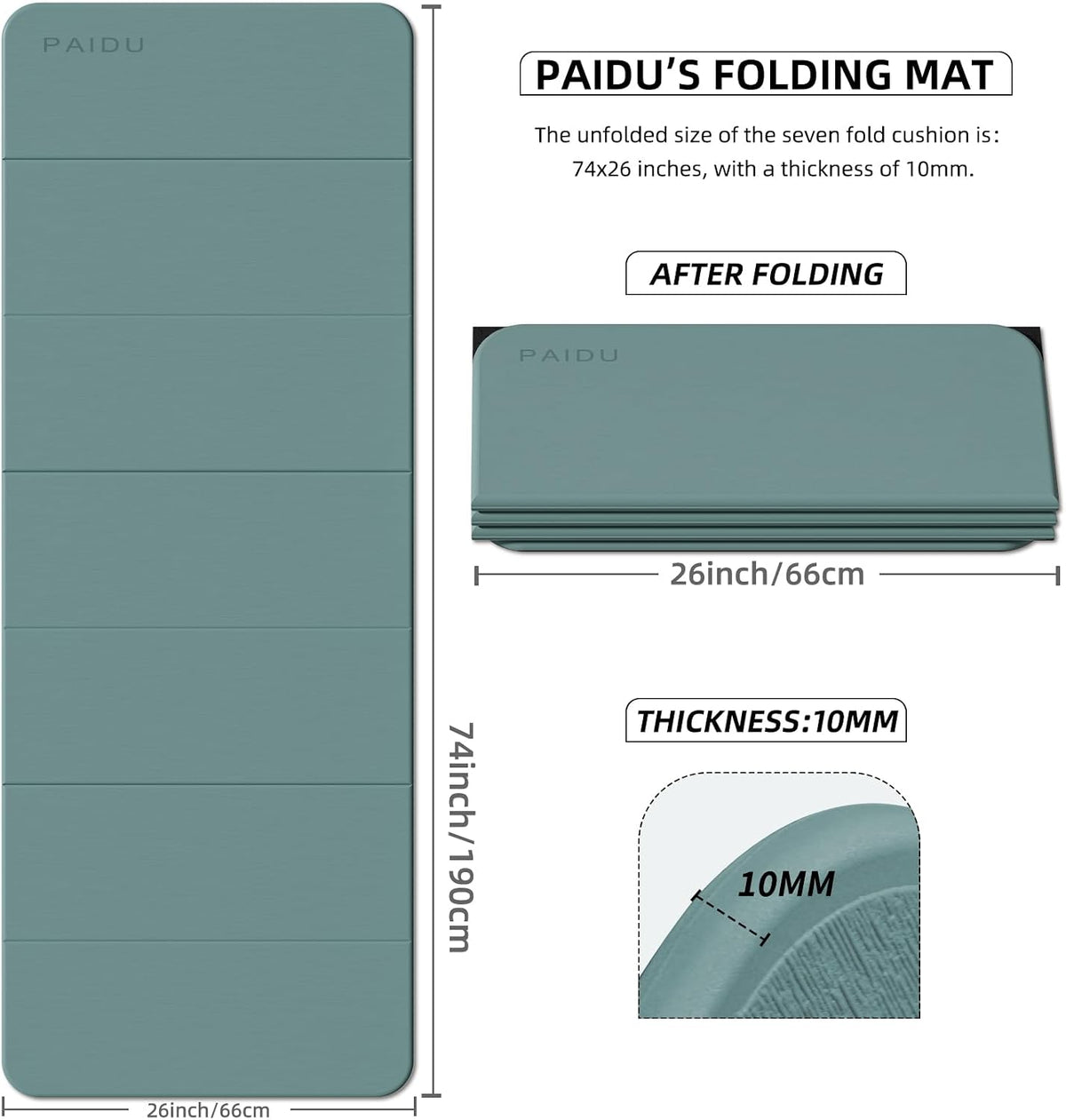 Foldable Yoga Mat 10MM Thick SGS Certified TPE 75x26" Portable