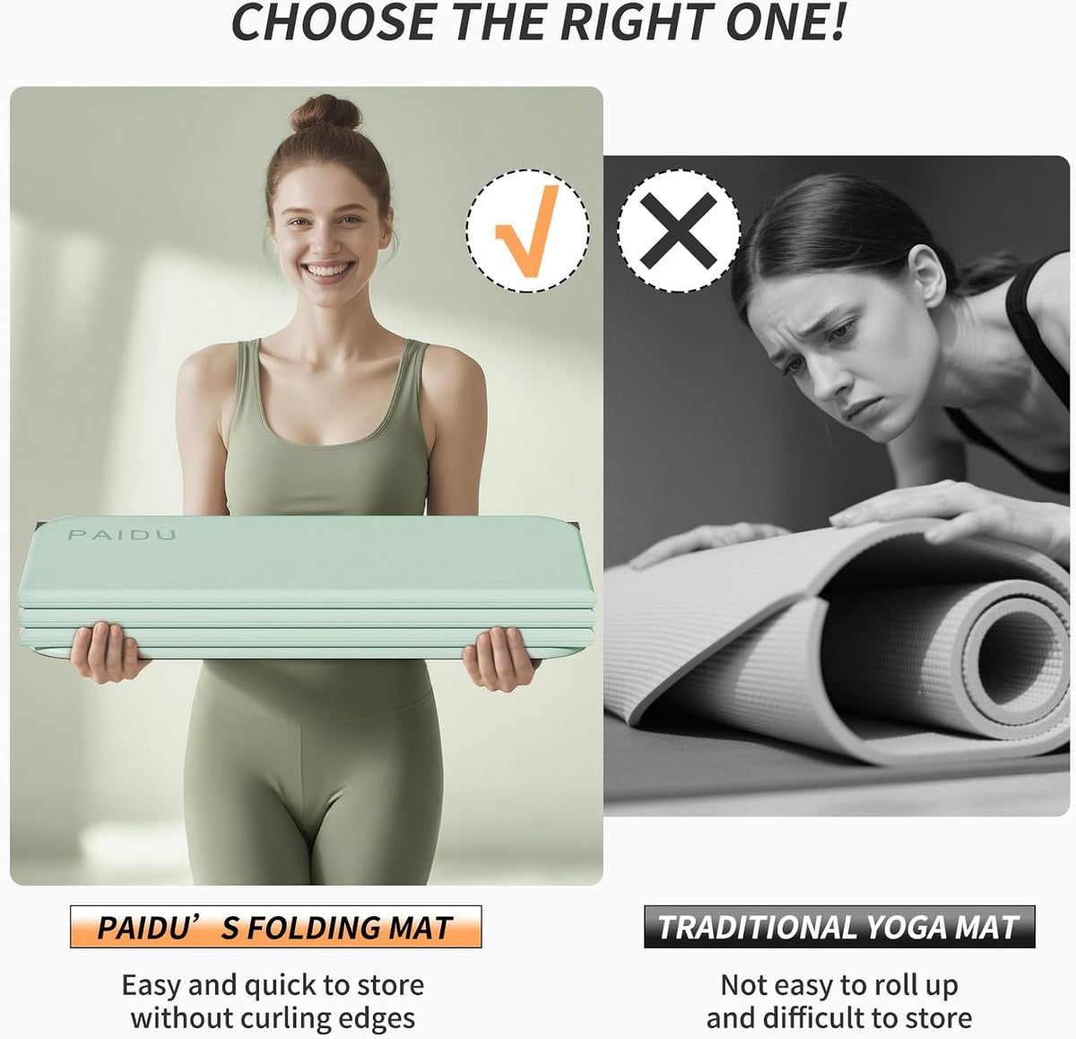 Foldable Yoga Mat 10MM Thick SGS Certified TPE 75x26" Portable