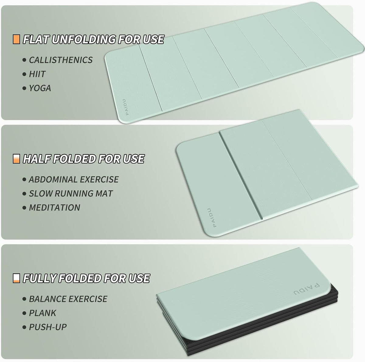 Foldable Yoga Mat 10MM Thick SGS Certified TPE 75x26" Portable