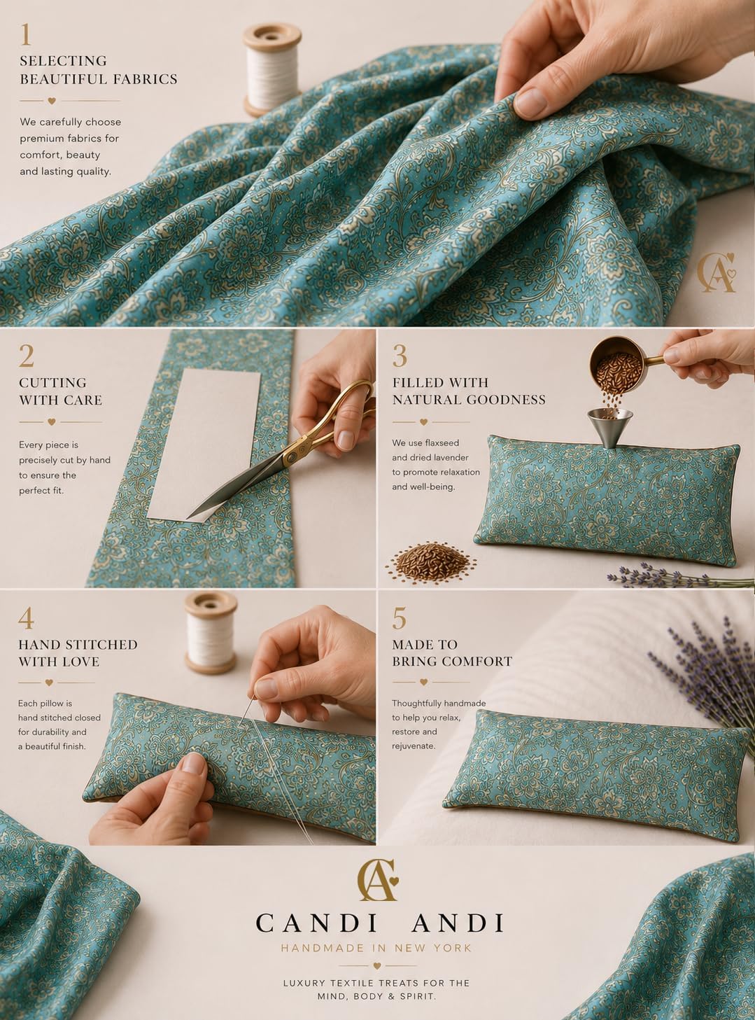 Handmade Luxe Serenity Eye Pillow - All-Natural Flaxseed - Unscented or Lavender Scented – Weighted Eye Mask for Yoga, Meditation, Hot & Cold Therapy