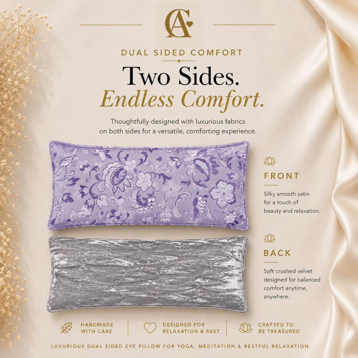 Handmade Luxe Serenity Eye Pillow - All-Natural Flaxseed - Unscented or Lavender Scented – Weighted Eye Mask for Yoga, Meditation, Hot & Cold Therapy