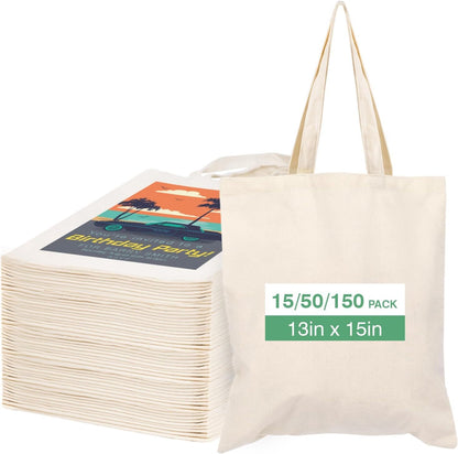 50 Pack Canvas Tote Bags for DIY Projects (13x15 Inches)
