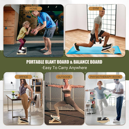 Slant Board Calf Stretching, 460 LBS Capacity Portable Wooden Incline Board
