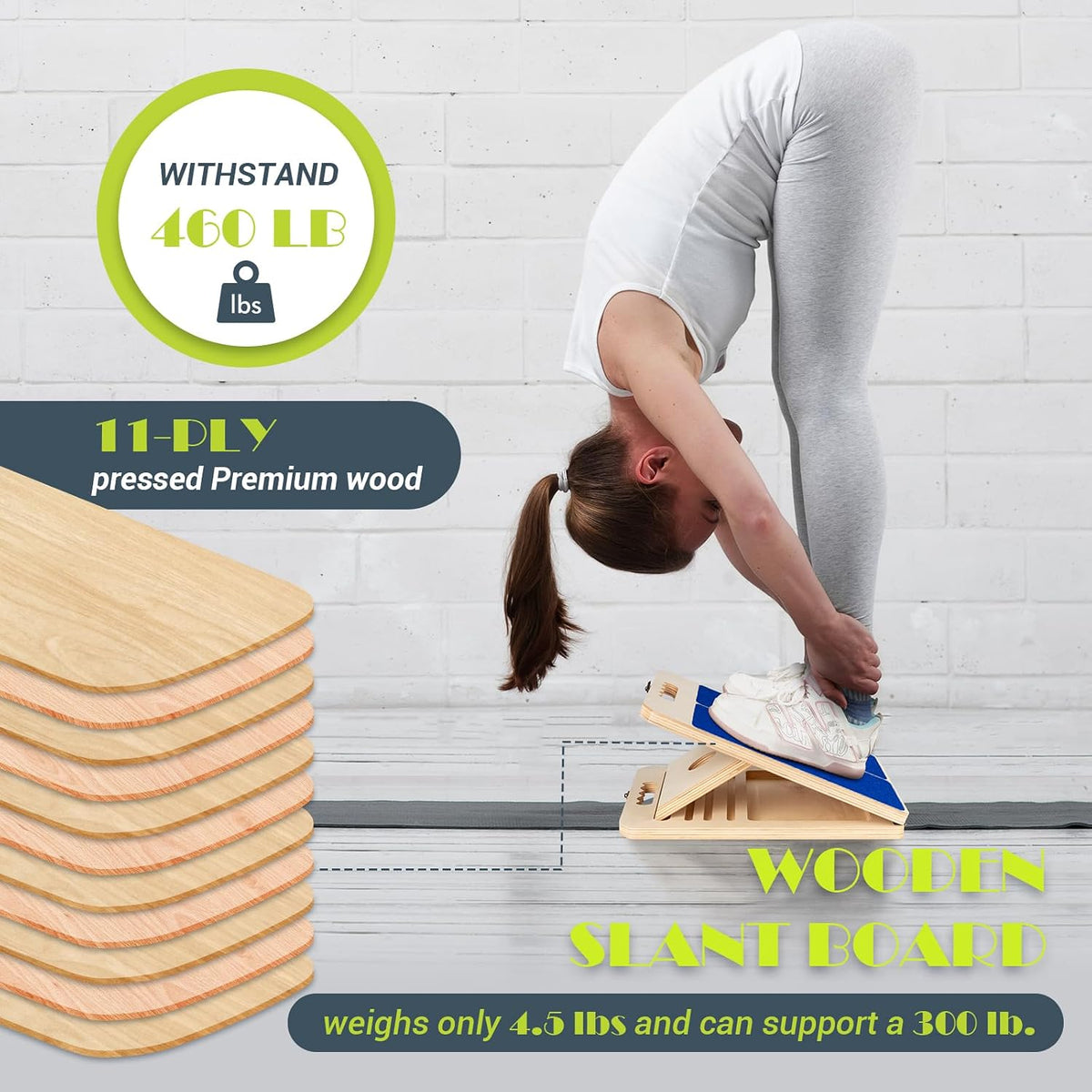 Slant Board Calf Stretching, 460 LBS Capacity Portable Wooden Incline Board