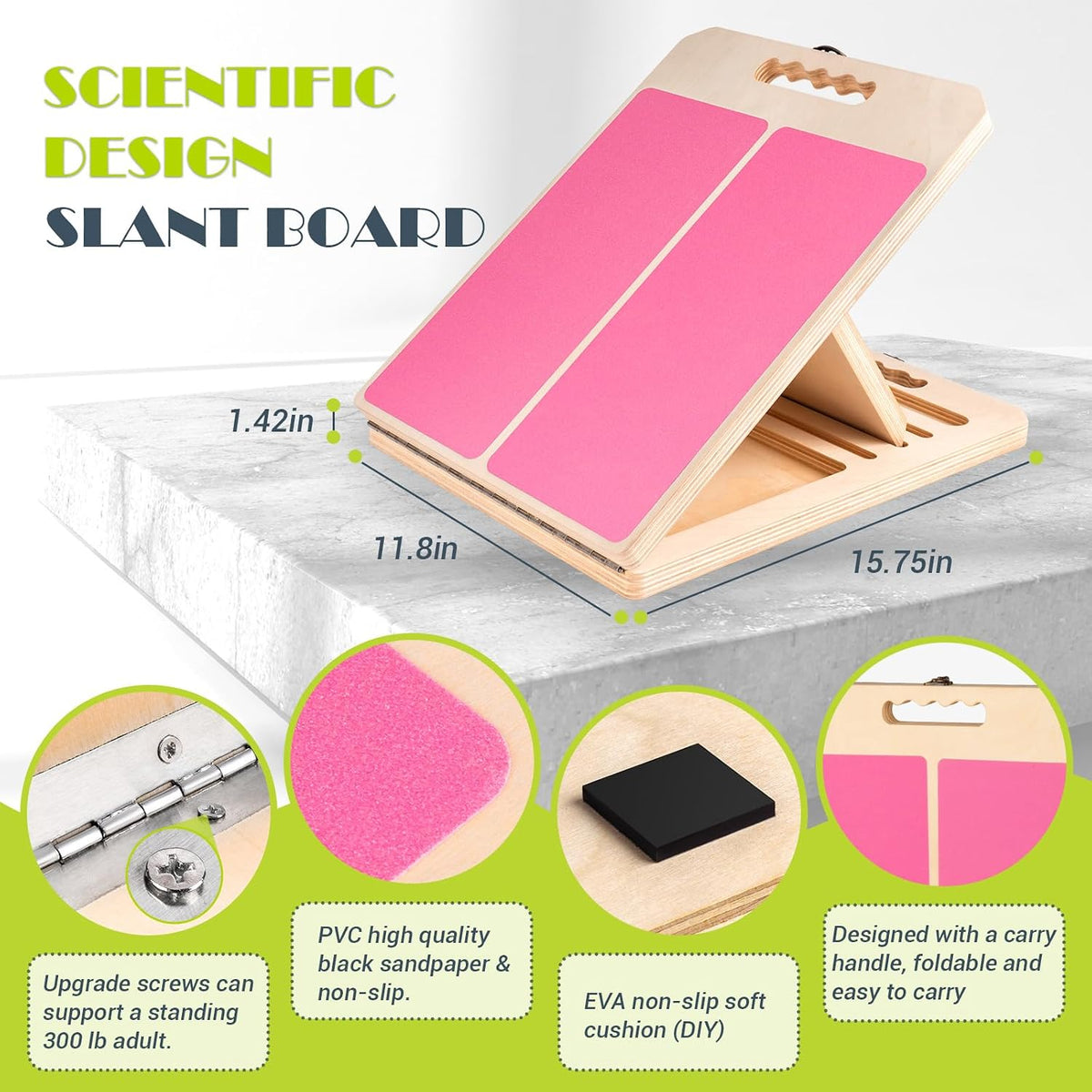 Slant Board Calf Stretching, 460 LBS Capacity Portable Wooden Incline Board