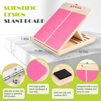 Slant Board Calf Stretching, 460 LBS Capacity Portable Wooden Incline Board