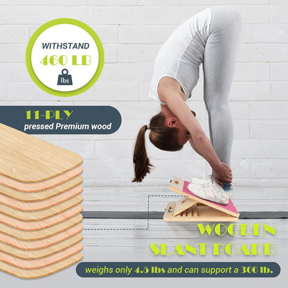 Slant Board Calf Stretching, 460 LBS Capacity Portable Wooden Incline Board
