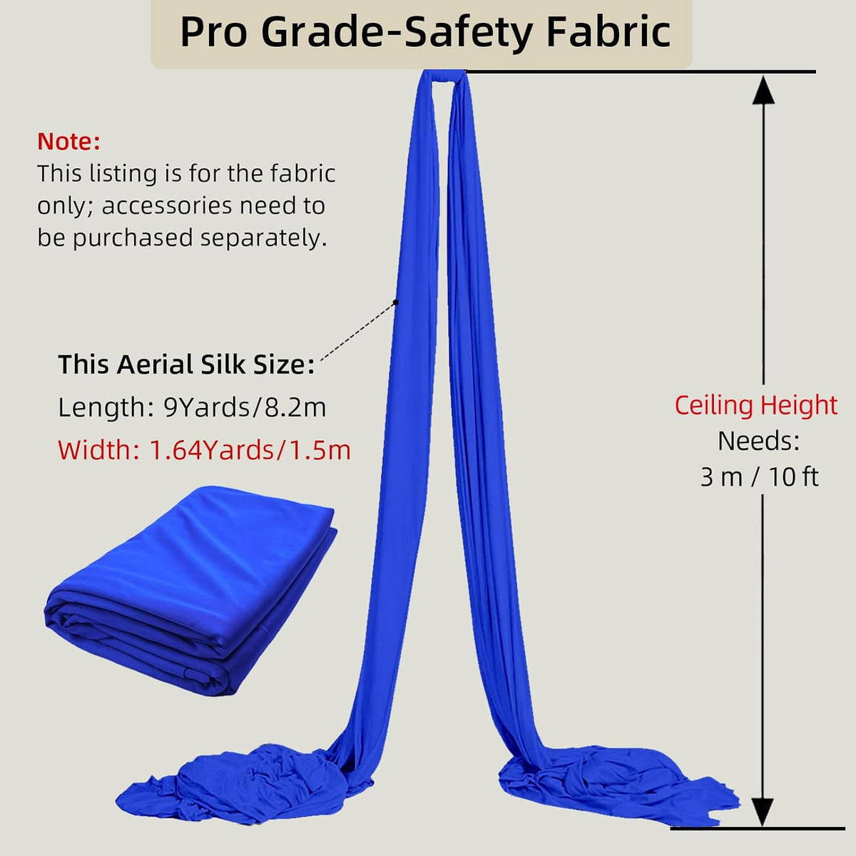 Aerial Silks Fabric, 9 Yards(8.2mL x 1.5mW) 40D Nylon Medium Stretch Yoga Swing for Acrobatic Flying, Durable Aerial Trapeze for Home, Boost Strength Balance (Fabric Only)