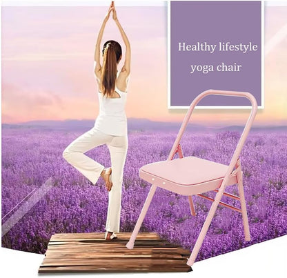 Yoga Chair Iyengar,Yoga Auxiliary Foldable Chair with Lumbar Back Support BalanceYoga Equipment Metal Folding Chair Balance Handstand Training Tool,Pink- 45 * 41 * 82.5CM