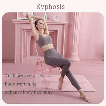 Yoga Chair Iyengar,Yoga Auxiliary Foldable Chair with Lumbar Back Support BalanceYoga Equipment Metal Folding Chair Balance Handstand Training Tool,Pink- 45 * 41 * 82.5CM