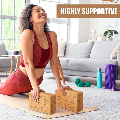 2 Pack Cork Yoga Blocks for Support and Balance, Beige