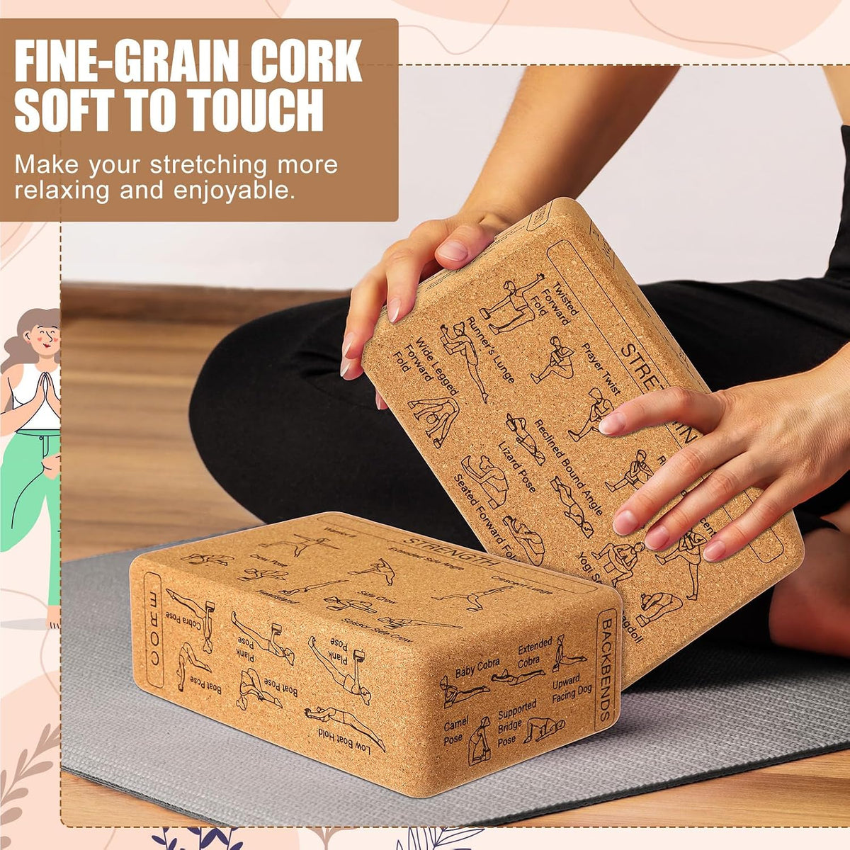 2 Pack Cork Yoga Blocks for Support and Balance, Beige